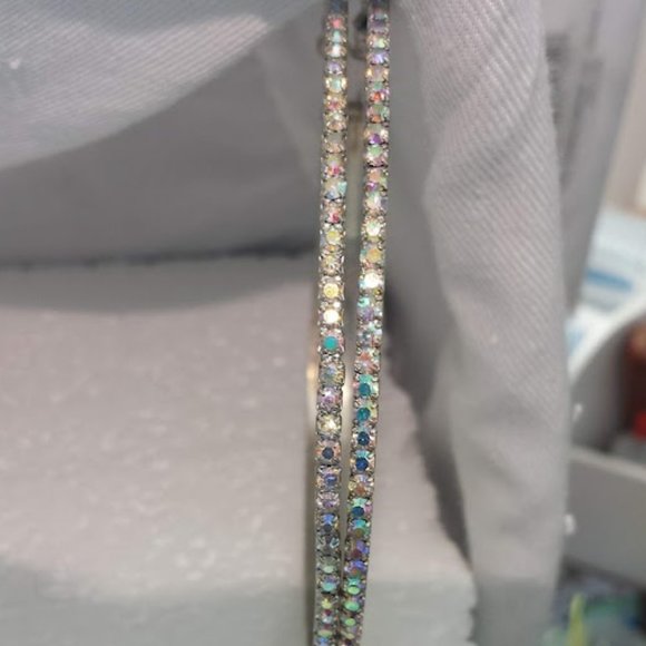 Large Hoop AB Rhinestone Earrings Statement Runway - Picture 2 of 11